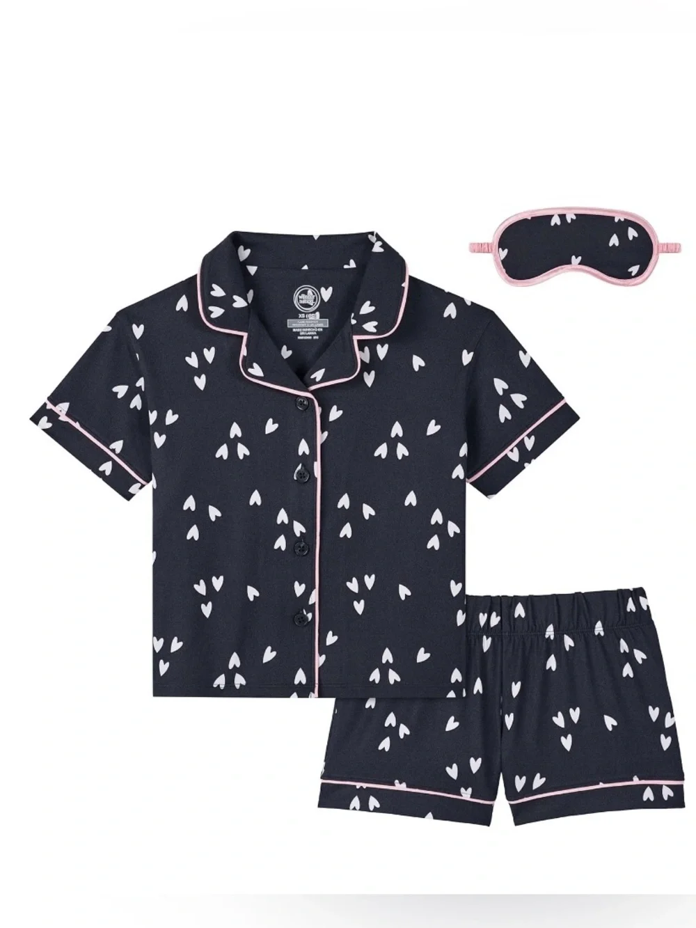 Wonder Nation Girls Heart Print 3 Pc Pajama Set Sleep Mask XS 4/5 NWT